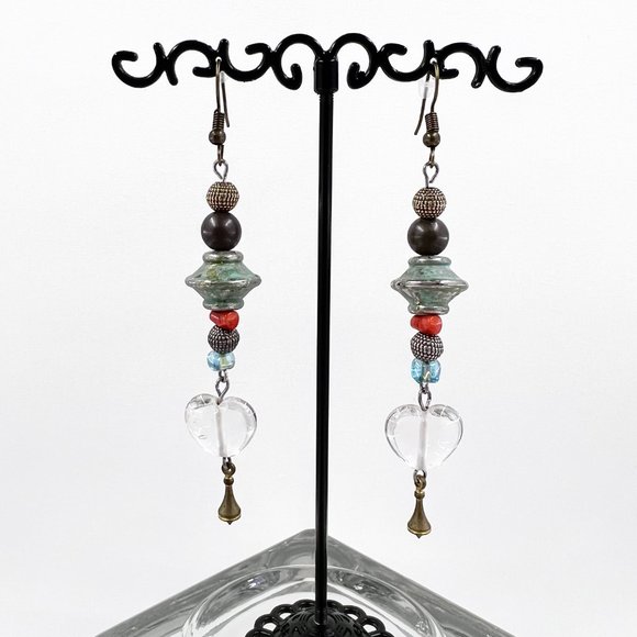 NWOT - Colorful Artisan BOHO Bubble Heart Drop Fishhook Earrings - Picture 2 of 6